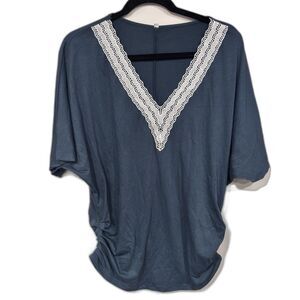 ETCYY NEW Womens Top L Short Sleeve V Neck Dolman Shirt Loose Fit Casual Blouse